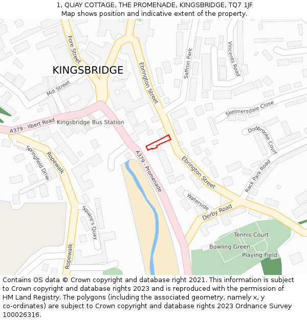 1, QUAY COTTAGE, THE PROMENADE, KINGSBRIDGE, TQ7 1JF: Location map and indicative extent of plot