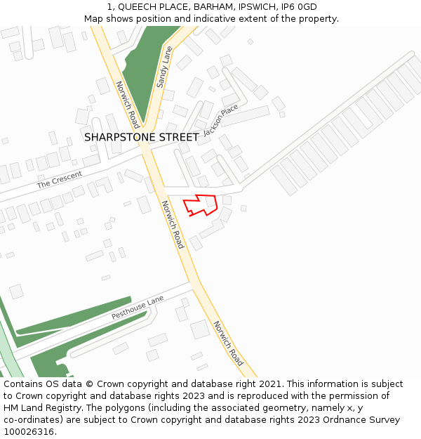 1, QUEECH PLACE, BARHAM, IPSWICH, IP6 0GD: Location map and indicative extent of plot