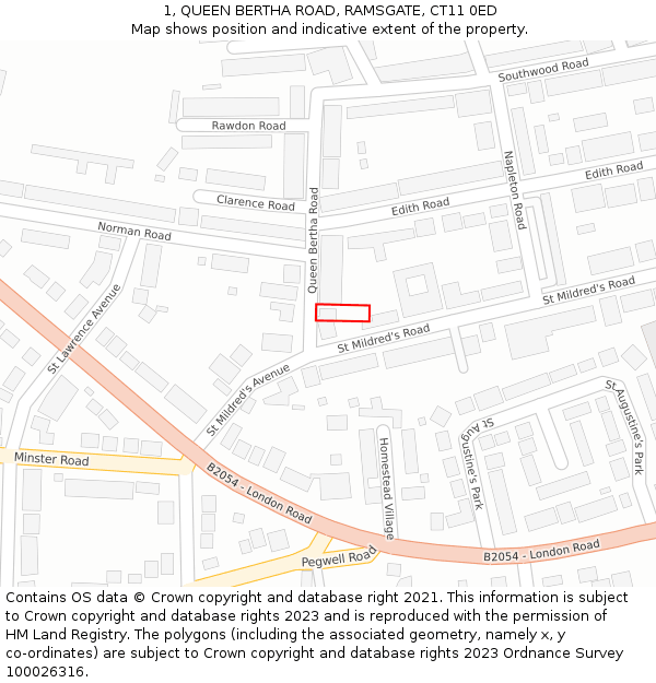 1, QUEEN BERTHA ROAD, RAMSGATE, CT11 0ED: Location map and indicative extent of plot