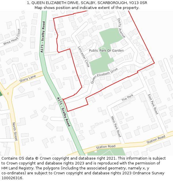 1, QUEEN ELIZABETH DRIVE, SCALBY, SCARBOROUGH, YO13 0SR: Location map and indicative extent of plot