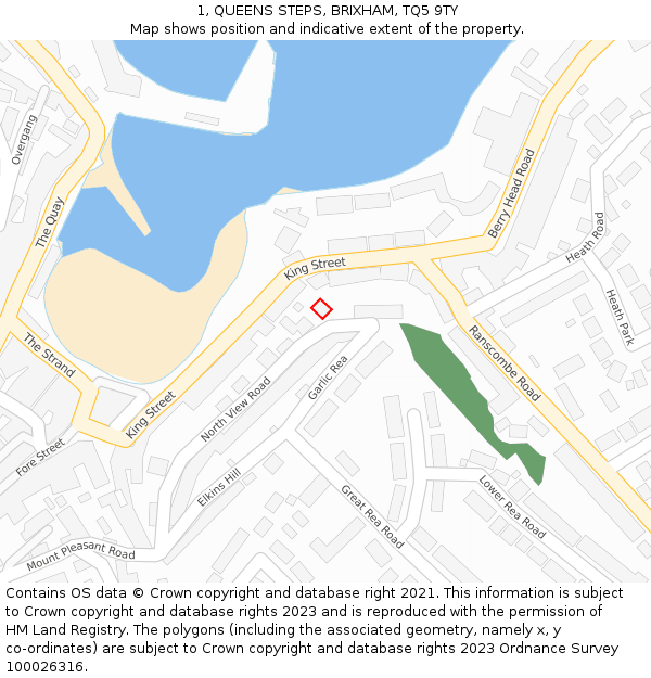 1, QUEENS STEPS, BRIXHAM, TQ5 9TY: Location map and indicative extent of plot