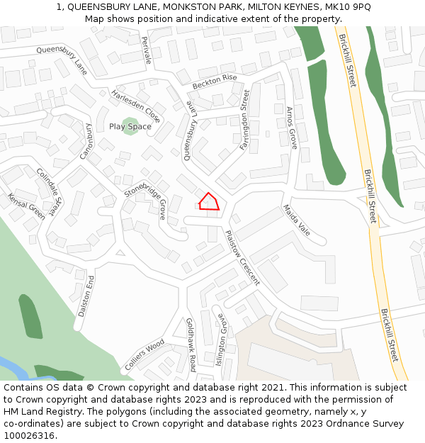 1, QUEENSBURY LANE, MONKSTON PARK, MILTON KEYNES, MK10 9PQ: Location map and indicative extent of plot