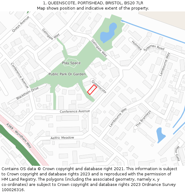 1, QUEENSCOTE, PORTISHEAD, BRISTOL, BS20 7LR: Location map and indicative extent of plot