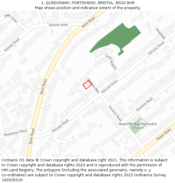 1, QUEENSWAY, PORTISHEAD, BRISTOL, BS20 8HR: Location map and indicative extent of plot