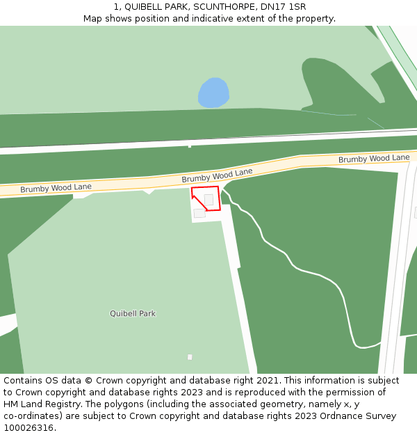 1, QUIBELL PARK, SCUNTHORPE, DN17 1SR: Location map and indicative extent of plot