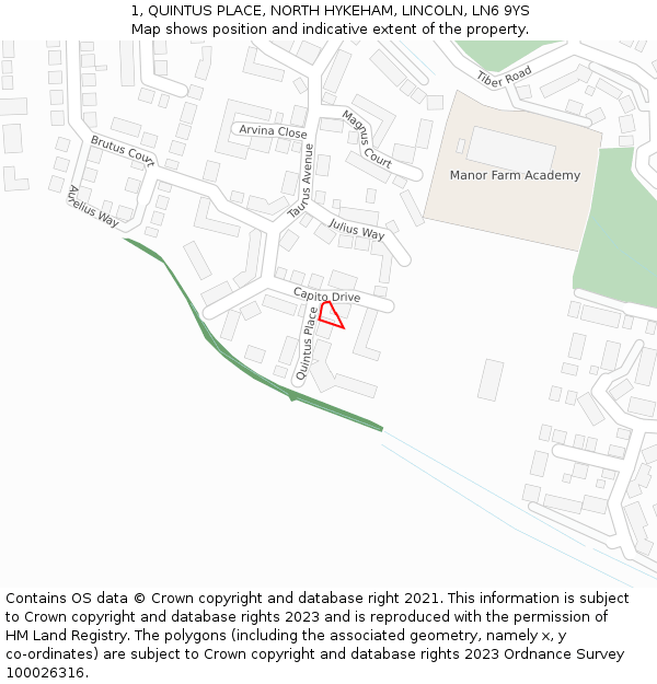 1, QUINTUS PLACE, NORTH HYKEHAM, LINCOLN, LN6 9YS: Location map and indicative extent of plot