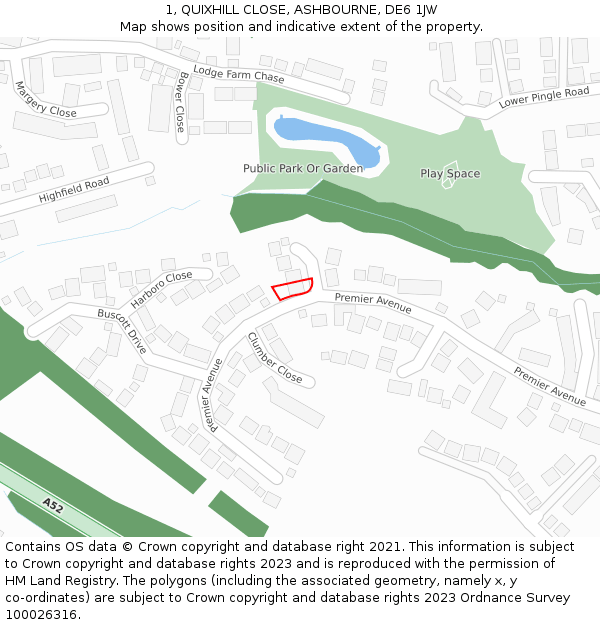 1, QUIXHILL CLOSE, ASHBOURNE, DE6 1JW: Location map and indicative extent of plot
