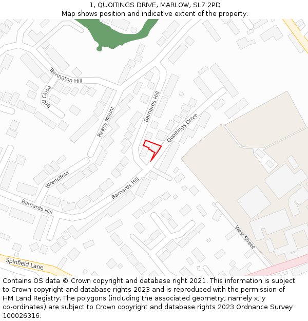 1, QUOITINGS DRIVE, MARLOW, SL7 2PD: Location map and indicative extent of plot