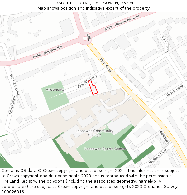 1, RADCLIFFE DRIVE, HALESOWEN, B62 8PL: Location map and indicative extent of plot