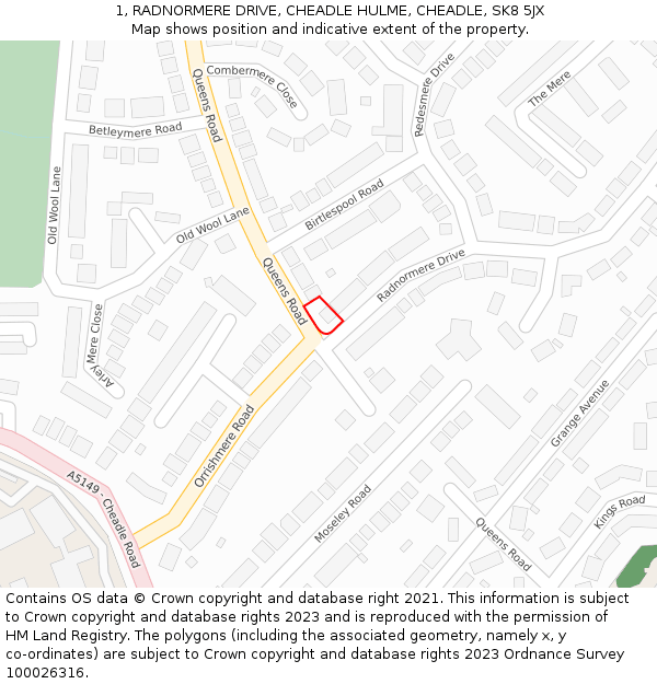 1, RADNORMERE DRIVE, CHEADLE HULME, CHEADLE, SK8 5JX: Location map and indicative extent of plot