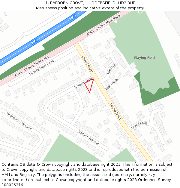 1, RAFBORN GROVE, HUDDERSFIELD, HD3 3UB: Location map and indicative extent of plot