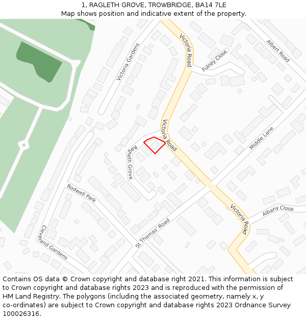 1, RAGLETH GROVE, TROWBRIDGE, BA14 7LE: Location map and indicative extent of plot