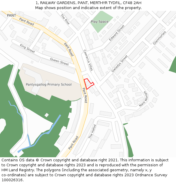 1, RAILWAY GARDENS, PANT, MERTHYR TYDFIL, CF48 2AH: Location map and indicative extent of plot