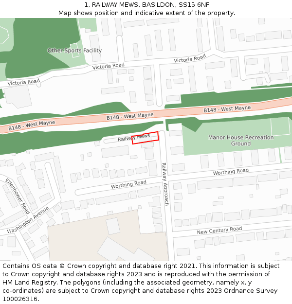 1, RAILWAY MEWS, BASILDON, SS15 6NF: Location map and indicative extent of plot