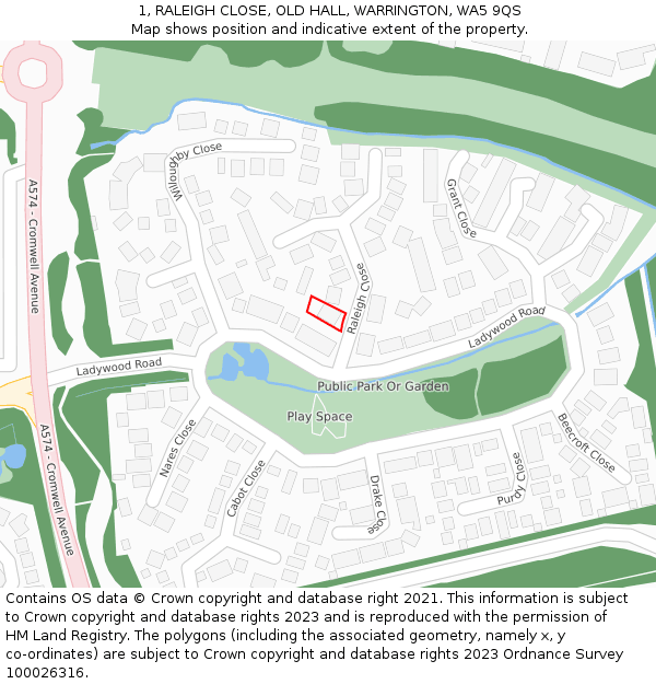 1, RALEIGH CLOSE, OLD HALL, WARRINGTON, WA5 9QS: Location map and indicative extent of plot