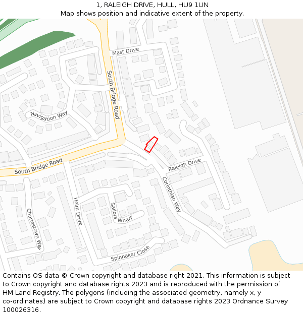 1, RALEIGH DRIVE, HULL, HU9 1UN: Location map and indicative extent of plot