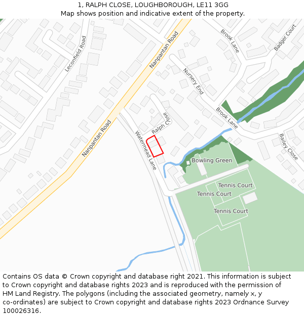 1, RALPH CLOSE, LOUGHBOROUGH, LE11 3GG: Location map and indicative extent of plot