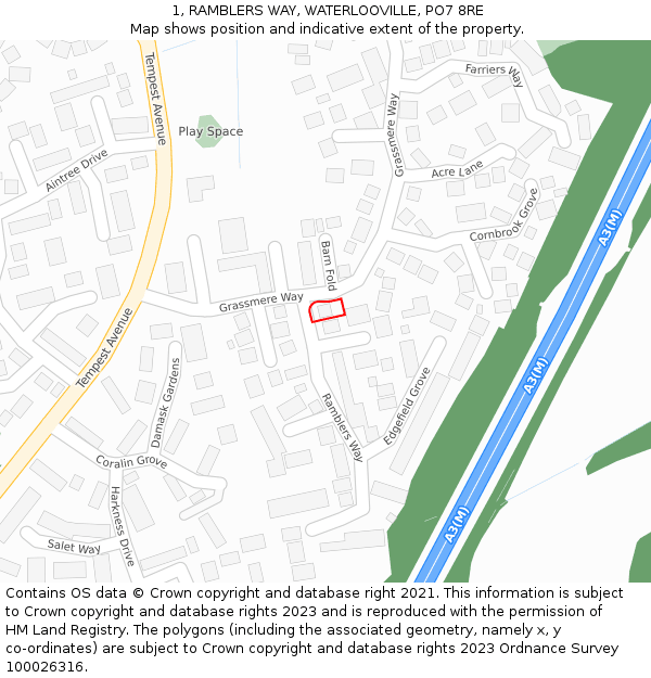 1, RAMBLERS WAY, WATERLOOVILLE, PO7 8RE: Location map and indicative extent of plot