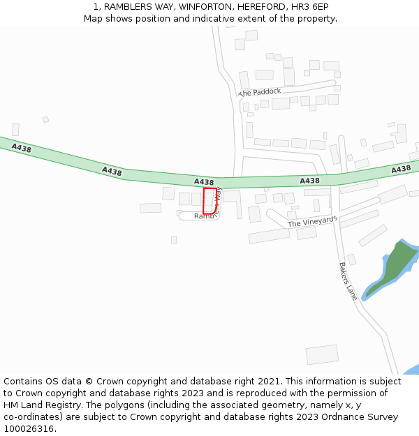1, RAMBLERS WAY, WINFORTON, HEREFORD, HR3 6EP: Location map and indicative extent of plot