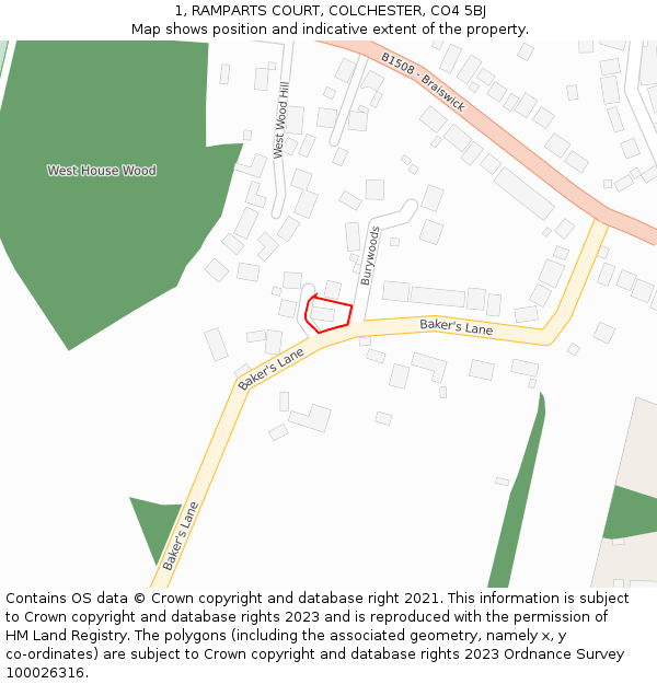 1, RAMPARTS COURT, COLCHESTER, CO4 5BJ: Location map and indicative extent of plot