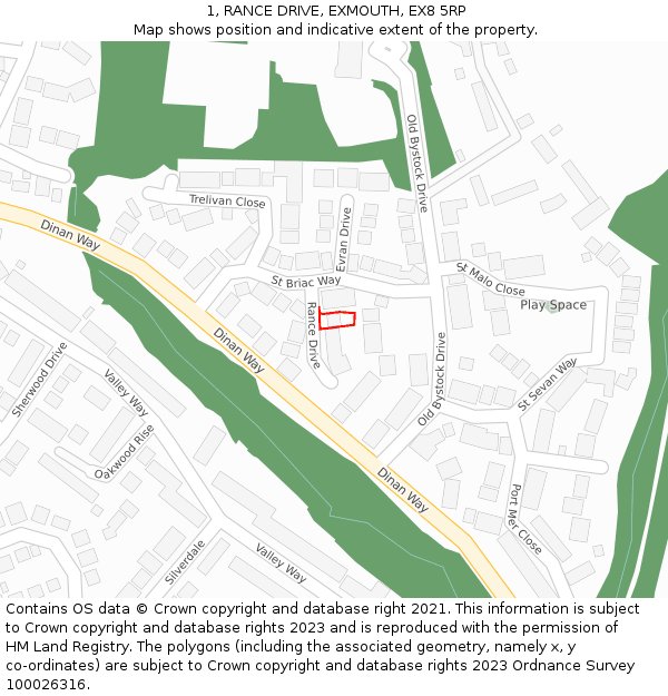 1, RANCE DRIVE, EXMOUTH, EX8 5RP: Location map and indicative extent of plot