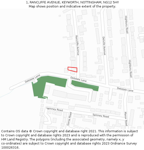 1, RANCLIFFE AVENUE, KEYWORTH, NOTTINGHAM, NG12 5HY: Location map and indicative extent of plot