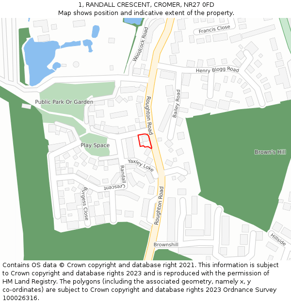 1, RANDALL CRESCENT, CROMER, NR27 0FD: Location map and indicative extent of plot