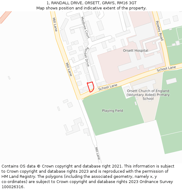 1, RANDALL DRIVE, ORSETT, GRAYS, RM16 3GT: Location map and indicative extent of plot