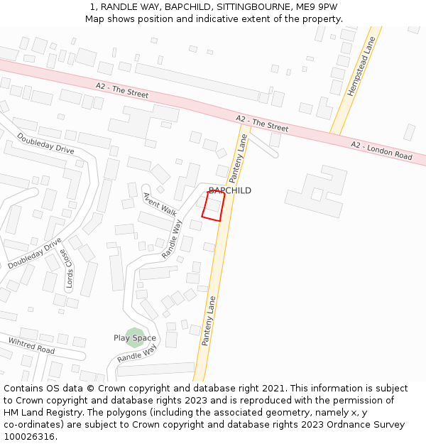 1, RANDLE WAY, BAPCHILD, SITTINGBOURNE, ME9 9PW: Location map and indicative extent of plot