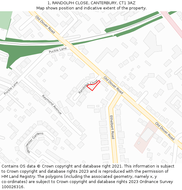 1, RANDOLPH CLOSE, CANTERBURY, CT1 3AZ: Location map and indicative extent of plot