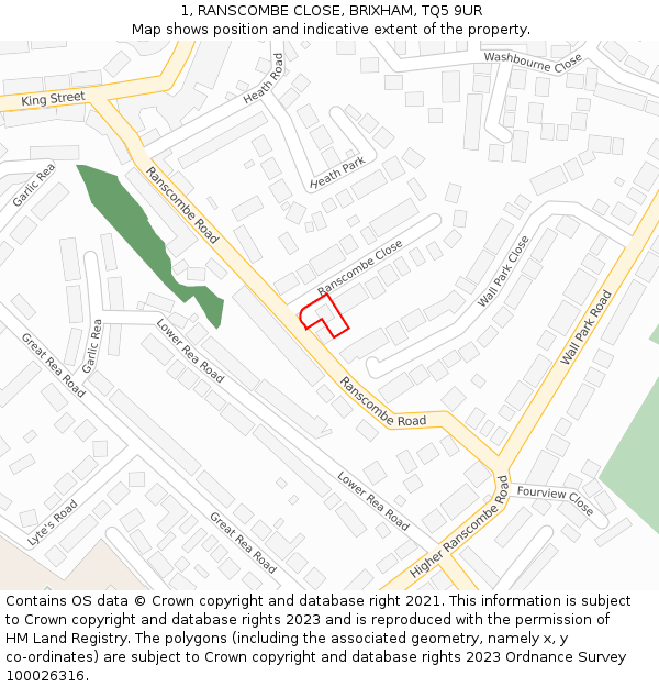 1, RANSCOMBE CLOSE, BRIXHAM, TQ5 9UR: Location map and indicative extent of plot