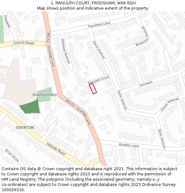 1, RANULPH COURT, FRODSHAM, WA6 6QH: Location map and indicative extent of plot