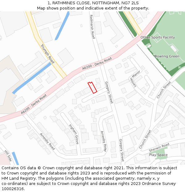 1, RATHMINES CLOSE, NOTTINGHAM, NG7 2LS: Location map and indicative extent of plot