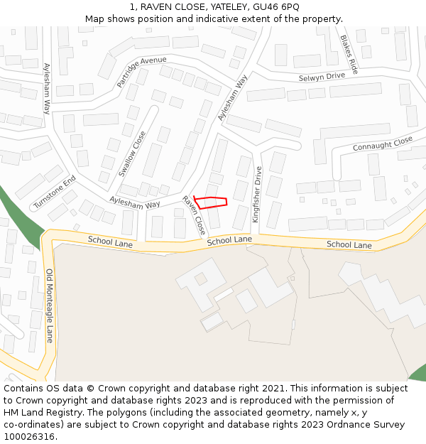 1, RAVEN CLOSE, YATELEY, GU46 6PQ: Location map and indicative extent of plot
