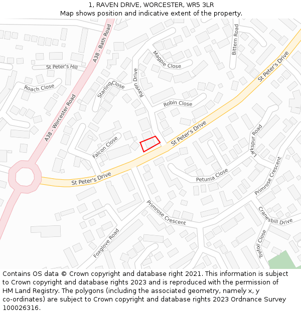 1, RAVEN DRIVE, WORCESTER, WR5 3LR: Location map and indicative extent of plot