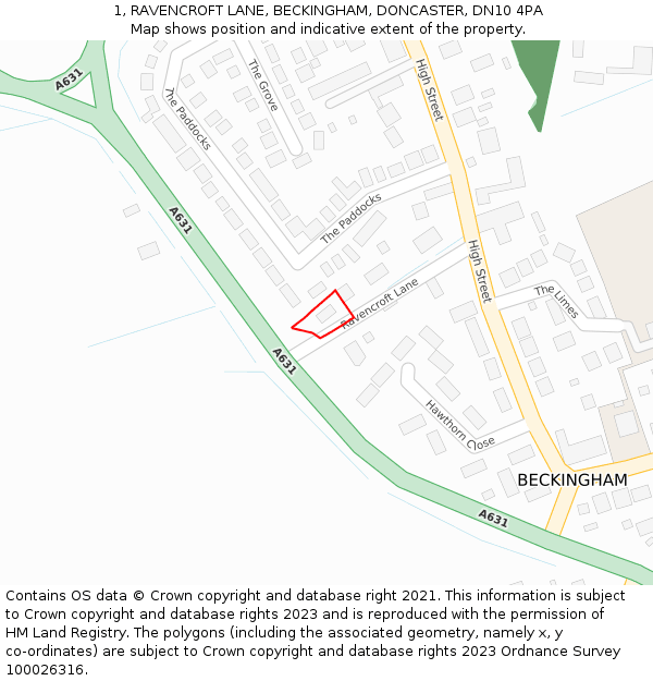 1, RAVENCROFT LANE, BECKINGHAM, DONCASTER, DN10 4PA: Location map and indicative extent of plot