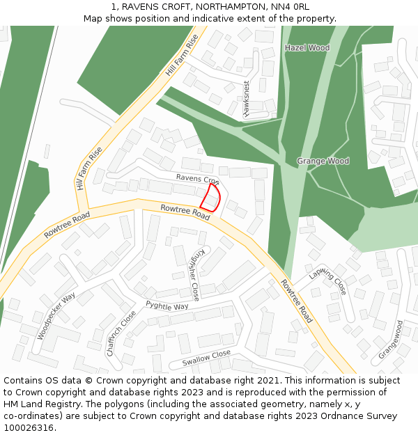 1, RAVENS CROFT, NORTHAMPTON, NN4 0RL: Location map and indicative extent of plot