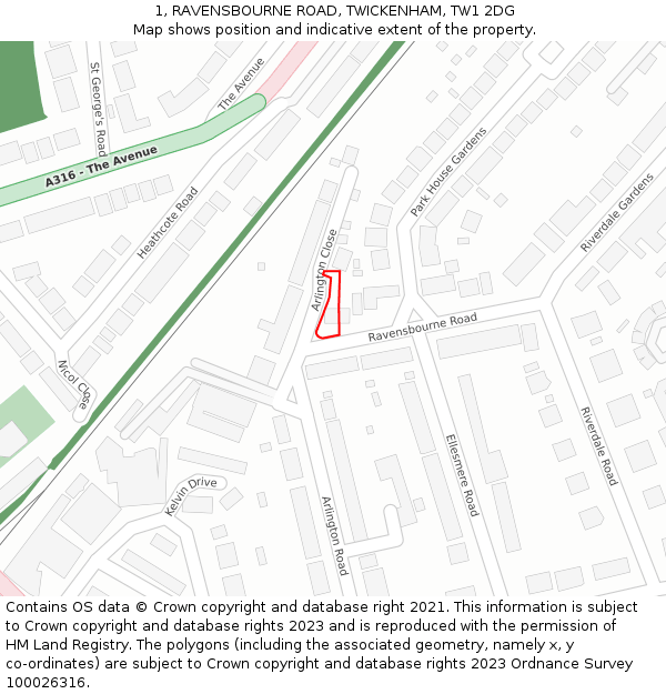 1, RAVENSBOURNE ROAD, TWICKENHAM, TW1 2DG: Location map and indicative extent of plot