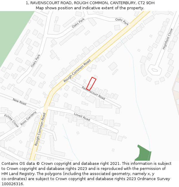 1, RAVENSCOURT ROAD, ROUGH COMMON, CANTERBURY, CT2 9DH: Location map and indicative extent of plot