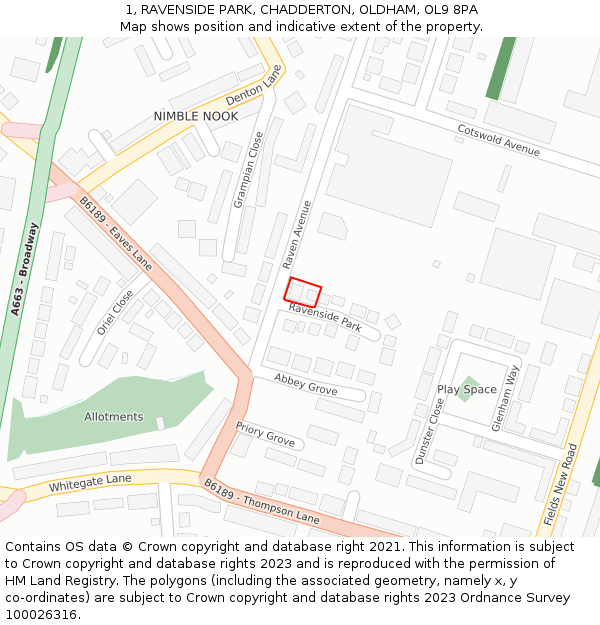 1, RAVENSIDE PARK, CHADDERTON, OLDHAM, OL9 8PA: Location map and indicative extent of plot