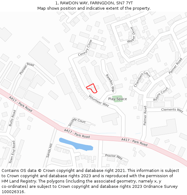 1, RAWDON WAY, FARINGDON, SN7 7YT: Location map and indicative extent of plot