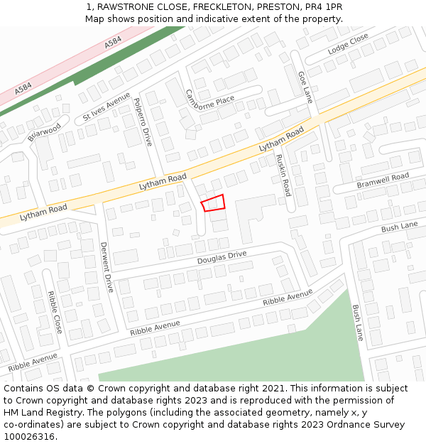 1, RAWSTRONE CLOSE, FRECKLETON, PRESTON, PR4 1PR: Location map and indicative extent of plot