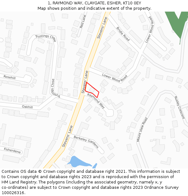 1, RAYMOND WAY, CLAYGATE, ESHER, KT10 0EY: Location map and indicative extent of plot