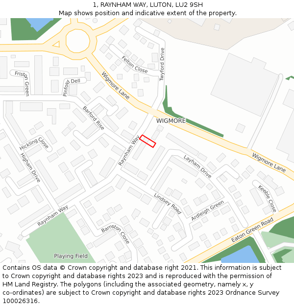 1, RAYNHAM WAY, LUTON, LU2 9SH: Location map and indicative extent of plot