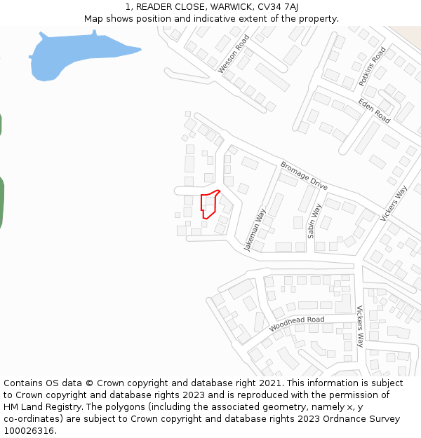 1, READER CLOSE, WARWICK, CV34 7AJ: Location map and indicative extent of plot