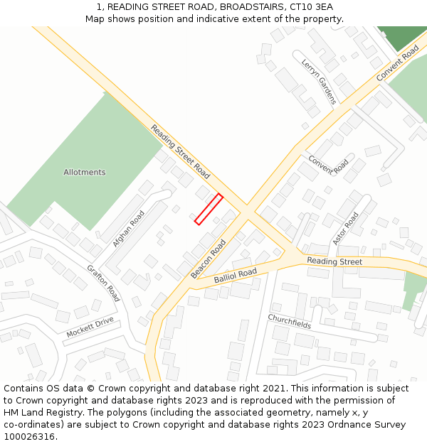 1, READING STREET ROAD, BROADSTAIRS, CT10 3EA: Location map and indicative extent of plot