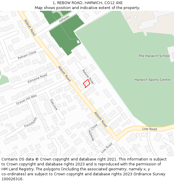 1, REBOW ROAD, HARWICH, CO12 4XE: Location map and indicative extent of plot