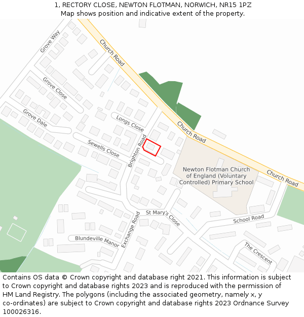 1, RECTORY CLOSE, NEWTON FLOTMAN, NORWICH, NR15 1PZ: Location map and indicative extent of plot