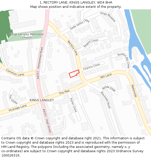 1, RECTORY LANE, KINGS LANGLEY, WD4 8HA: Location map and indicative extent of plot