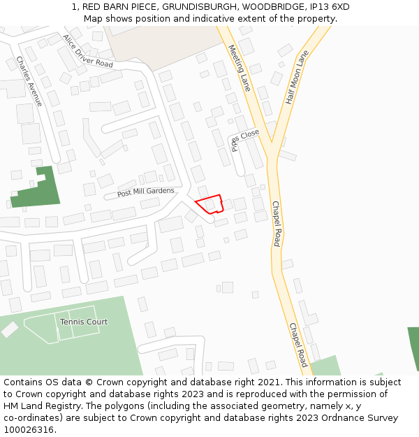 1, RED BARN PIECE, GRUNDISBURGH, WOODBRIDGE, IP13 6XD: Location map and indicative extent of plot